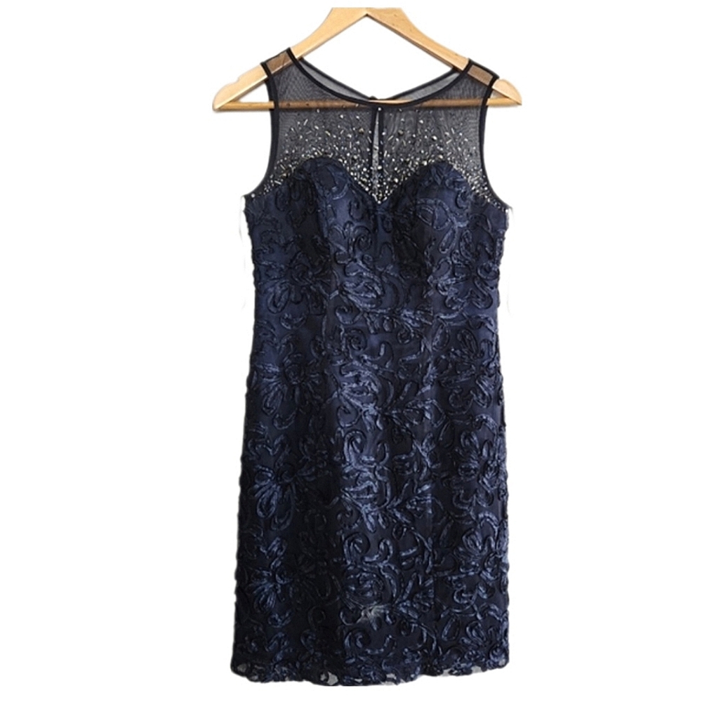 Stunning Navy Crystal Fitted Evening Dress